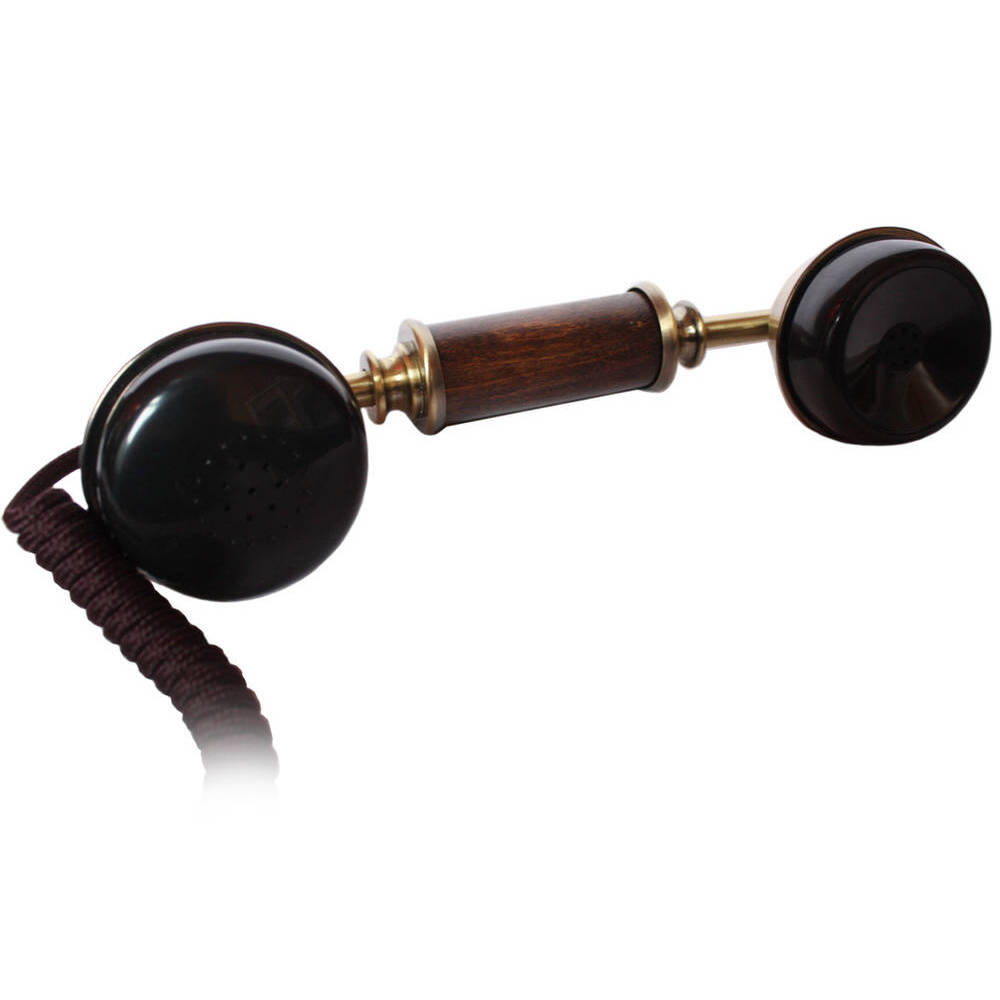 schwarzem und mit Messing überzogenem Plastik Modell C Retro Telefon aus Holz Opis 1921 Cable rotierender Wählscheibe und Metallklingel mit echter