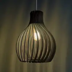 Opis PL2 black - Black wood pendant lamp made out of elegant, curved parts