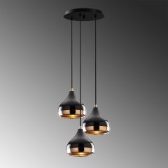 Opis PL5 small group of 3 (Ø17cm) - Elegant pendant lamps made of black metal and copper