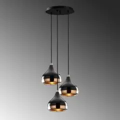 Opis PL5 pequeño grupo de 3 (Ø17cm) - Elegantes lámparas colgantes fabricadas en metal negro y cobre