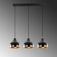 Opis PL5 piccola fila di 3 (Ø17cm) - Eleganti lampade a sospensione in metallo nero e rame
