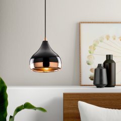 Opis PL5 Small (Ø17cm) - Elegant pendant lamp made of black metal and copper