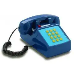 Opis PushMeFon cable Retrotelefon mit Tasten, Tastentelefon, Festnetztelefon, US Telefon (dunkelblau)
