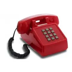 Opis PushMeFon cable Retrotelefon mit Tasten, Tastentelefon, Festnetztelefon, US Telefon (rot)