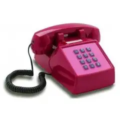 Opis PushMeFon cable Retrotelefon mit Tasten, Tastentelefon, Festnetztelefon, US Telefon (violett pink)