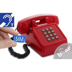 Opis PushMeFon mobile hEar Tischhandy / GSM-Tischtelefon / Seniorenhandy (rot)